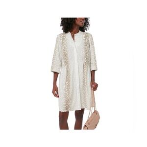 NWT Tuckernuck Antelope Royal Shirt Dress Tan White 3/4 Sleeve Pockets XL